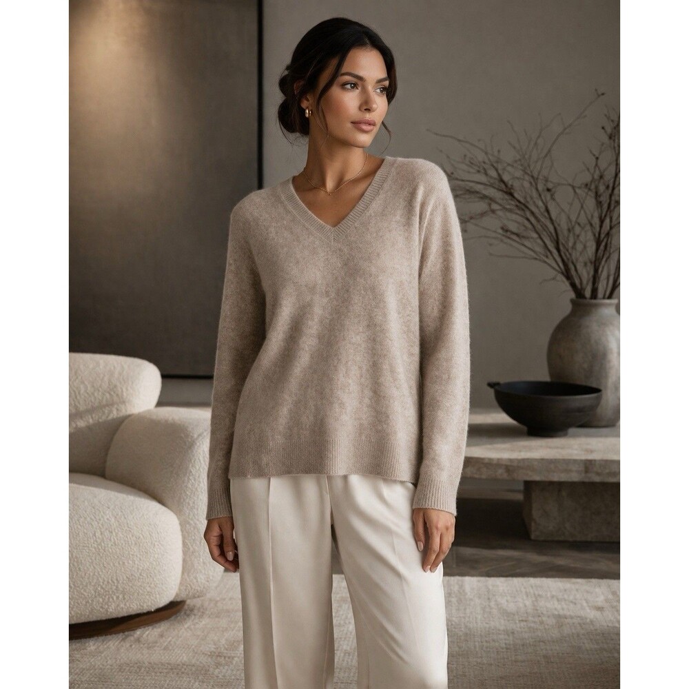 Hilary Radley 100% Cashmere Sweater Women Small Beige V Neck Luxury Soft - Picture 8 of 13